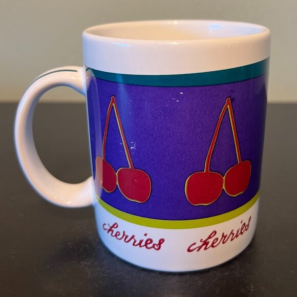 Tag CHERRIES Red Purple White & Green  Ceramic Coffee Tea Mug - Picture 4 of 9